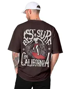 ENCIGER Oversized Cotton T-Shirt for Men Drop Shoulder Printed Graphic Loose Fit Casual Street Style Tee