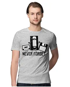 ALLEN BLACK Men's Regular Fit T-Shirt Never Forget - VHS Floppy Cassette - Funny 100% Cotton T-Shirt Melange Grey_VHSFLOPCAS-Melange Grey 3XL Men Round_
