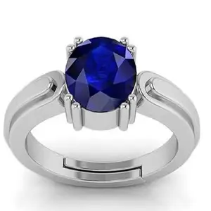LMDPRAJAPATIS 3.25 Ratti/4.00 Carat Certified Natural Blue Sapphire/Neelam Gemstone Silver Adjustable Ring For Women And Men