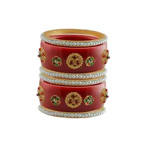 Vidhya Kangan Stone Stud Color Red Acrylic Bangle | Over Size | Plus size |For Woman and girlsChura Bangles Set for Wedding and Party (sku-ban25383)