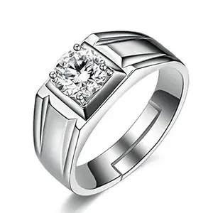 Lila Jewellery Solitaire Ring for Girls & Boys Mens & Women American diamond AD CZ stone thumb Band Stylish Proposal Adjustable Finger Ring (BZR_HC300-M-Ring-5009-Silver(M:03))