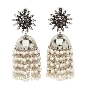 Shining Diva Fashion Latest Stylish Oxidised Pearl Jhumka Earrings for Women and Girls (12163er)