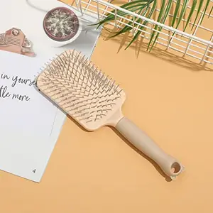 Kankuwar Hair Brush for Women & Men - Flat Paddle Brush Comb for Curly Hair and Hair Growth, Hair Comb, Paddle Hair Brush,Square Cushion Hair Brush For Detangling, Smoothing, Massage (CREAM)
