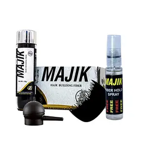Majik Human Hair Building Fiber For Women And Men Bald Spots Filler (Brown, 18 Gram) Free Fiber Holding Spray, Applicator with Optimizer Comb