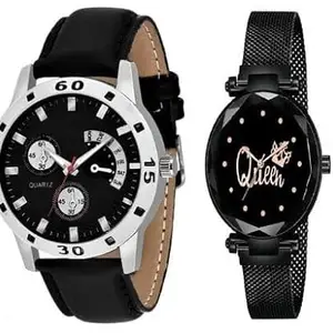 LAKSH Gorgeous Leather Strap Black and Magnet Strap Black Watch for Men & Women(SR-027) AT-27