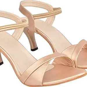 Shoetopia Womens/Girls Golden Party Slim Heeled Sandals-EU36