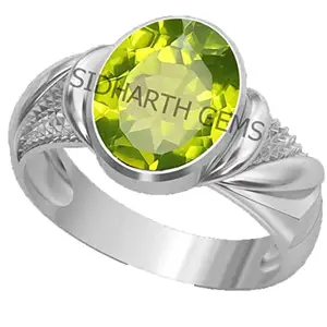 SIDHARTH GEMS Certified Natural 15.25 Ratti 14.00 Carat Peridot Gemstone Silver Plated Adjustable Ring for Men and Women's
