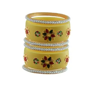 Vidhya Kangan Stone Stud Color Cream Acrylic Bangle | Over Size | Plus size |For Woman and girlsChura Bangles Set for Wedding and Party (sku-ban25679)