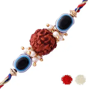 VOYLLA Evil Eye Beaded Rakhi Embellished With Rudraksha|Rakhi For Brother|