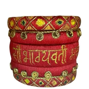 NISHQ Saubhagyawati Bhawah Red Bangles | Handicrafts Fabric Thread Pearls Bangle Kada For Women Girls | 5 PC Set Wedding & Festive Occasion | Handmade Unique Bangle Set (2.8)
