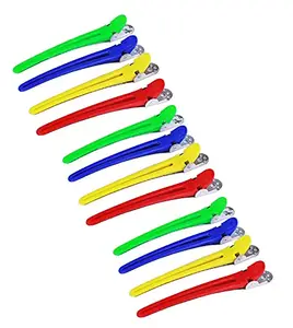 Nyamah Sales Women Plastic and Stainless Steel Hair Clips Hairdressing Salon Hair Grip Crocodile DIY Accessories Hairpins Hair Styling Claw Hair Barrettes Multicolor (Pack of 12)