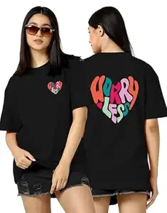 TQH Women's Casual Printed Round Neck, Oversized Longline Drop Shoulder Boho Style T-Shirt