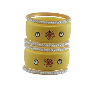 Vidhya Kangan Stone Stud Color Cream Acrylic Bangle | Over Size | Plus size |For Woman and girlsChura Bangles Set for Wedding and Party (sku-ban24935)