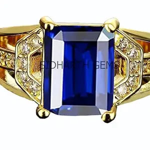 Jemskart 15.25 Ratti / 14.00 Carat Certified Natural Blue Sapphire/Neelam Ring (Nilam/Neelam Gold Plated) panchdhatu Adjustable Ring for Men and Women