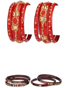 1st Time Modern Bangles/Kada Set- Perfect For Party, Wedding, Celebrations And Functions, Combo Of 2 Set, Red And Mahroon- B23