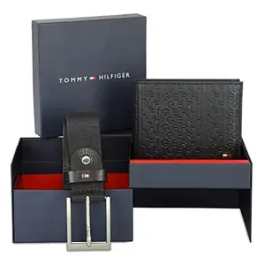 Tommy Hilfiger Thiago Leather Belt + Wallet Gift Set for Men - Navy/Navy