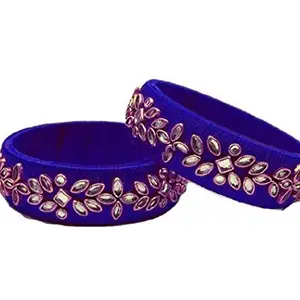 Elegance Beautiful Kundan Blue Silk Thread Bangle (Set of 2)