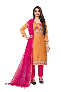 MANVAA Women's Cotton Dress Material (M-MSMFC11102D_Orange_Free Size)