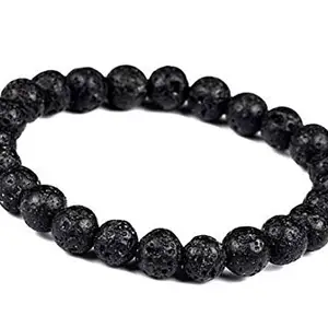 RRJEWELZ 8mm Natural Gemstone Basalt Lava Round shape Faceted cut beads 7.5 inch stretchable bracelet for men & women. | STBR_RR_03167