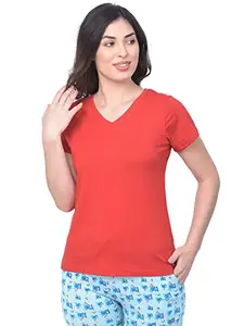 Clovia Women's Cotton Rich Solid Short Sleeve T-Shirt (LT0144P04_Red_M)