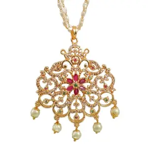 University Trendz American Diamond Pearl Studded Gold-plated Necklace for Women's and Girls