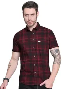 Majestic Man Men Comfort Slim Fit Checked Pure Cotton Half Sleeve Casual Shirt