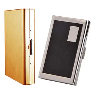 Stealodeal 6 Slot Black Leather with 8 Slot Rosegold RFID Blocking (Unisex) Card Holder (Combo of 2)