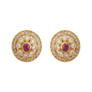 Kushal's Fashion Jewellery Ruby Gold Plated Casual 92.5 Pure Silver Temple Earring - 429885