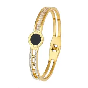 MYKI Roman Numbers Diamond Kada Bracelet For Women & Girls (2.4Inch Diameter) (Gold)