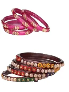 1st Time Modern Bangles/Kada Set- Perfect For Party, Wedding, Celebrations And Functions, Combo Of 2 Set, Each Set In Set 4 Bangles, Pink And Mahroon- B53