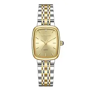 Giordano Analog Quartz Watch for Women with Rectangular Dial, Blue Crown, Silver & Gold Stainless Steel Strap - GZ-60150