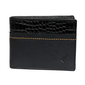 Fustaan Men Black Genuine Leather RFID Crocodile Pattern Wallet (6 Card Slots)