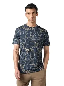 TECHNOSPORT Men's Abstract Print Slim Fit Round Neck with Technocool+ Sports T-Shirt for Running, Sports, Gym & Regular Use