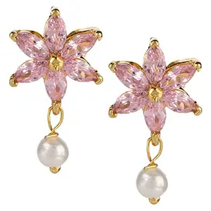 Amazon Brand - Anarva Women's Crystal Stud Earrings, Pink