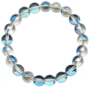 Lady Works Natural Blue Aura Quartz 8mm Round Shape Smooth Cut Beads 7.5 Inch Stretchable Bracelet for Men & Women.|LW_BRST_10339_7.5