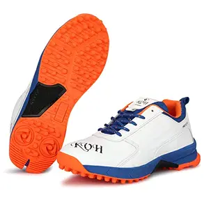 PRO KVH Cricket Shoes for Men: All-Round Performance with Rubber Spikes for Turf & Grass White-Blue