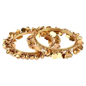 Amazon Brand - Anarva Antique Oxidized Charms Bracelet Bangles for Women (2 Pcs), Size-2.4