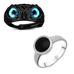 Your Next Choice Men Black Stainless Steel Ring Stylish Finger Owl and Round Shape Rings For Everyday, Casual and Formal Wear Jewellery For Mens Birthday,Anniversary,Gift For Boyfriend (Pack of 2)
