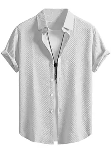 WIZOON Shirt for Men | Half Sleeves | Men’s Black Textured | Cotton Blend Shirts | Casual Shirt's | Spread Collar | Short Sleeves | Regular Fit