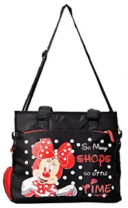 Kuber Industries Women's Disney Print Satin Twill Fabric Stylish Shopping,Travel Handbag (Black)