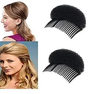 AASA Puff and Bun Maker Hair Donut with Comb for Women and Girls Black Set of 2Pcs