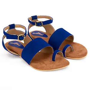 YELLOWSOLES Stylish Slip-On Flat Sandals for Women and Girls (Blue)