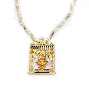 BRIJ HAAT Wooden Khatu Shyam ji Hare ka Sahara Locket | Pendant Necklace with Tulsi kanthi Mala Beads