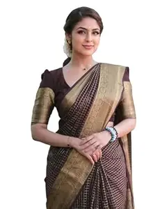 Shasmi Women's Burgundy Banarasi Kanchipuram Art Silk Saree for Women – Traditional Wedding & Party Saree with Blouse Piece – Ethnic Indian Silk Saree for Bridal, Festive (KS-155)