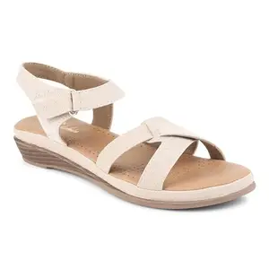 Padchin Women Cream Smart Casual Heel Sandal with Adjustable Ankle Strap | Casual and Stylish Heel