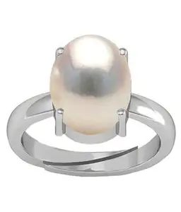 SIDHARTH GEMS 7.25 Ratti 6.25 Carat Lab - Certified Pearl Natural Pearl Gemstone Original Certified moti Adjustable Silver Plated Ring