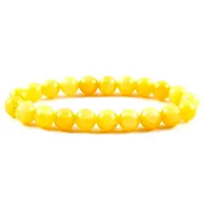 RRJEWELZ 8 mm Natural Gemstone Yellow Calcite Round shape Smooth cut beads 7 inch stretchable bracelet for women. | STBR_RR_W_02684
