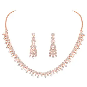 Peora Rose Gold Plated Cubic Zirconia Studded Whispers of Grace Necklace & Drop Earrings Stylish Jewellery Set Gift for Women Girls
