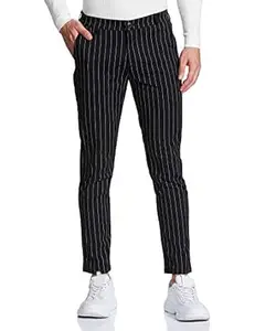 The Indian Garage Co Men's Slim Fit Mid Rise Vertical Striped Mid-Rise Chinos