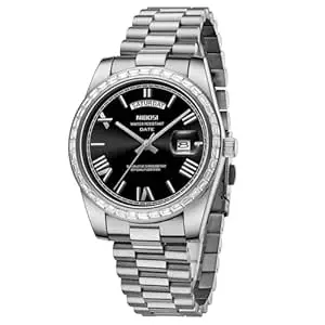 NIBOSI Watches for Men Analog Quartz Diamond Bezel Stainless Steel Dial Rose Gold Silver Mens Watch Waterproof Business Classic Dress Wrist Watch with Day Date